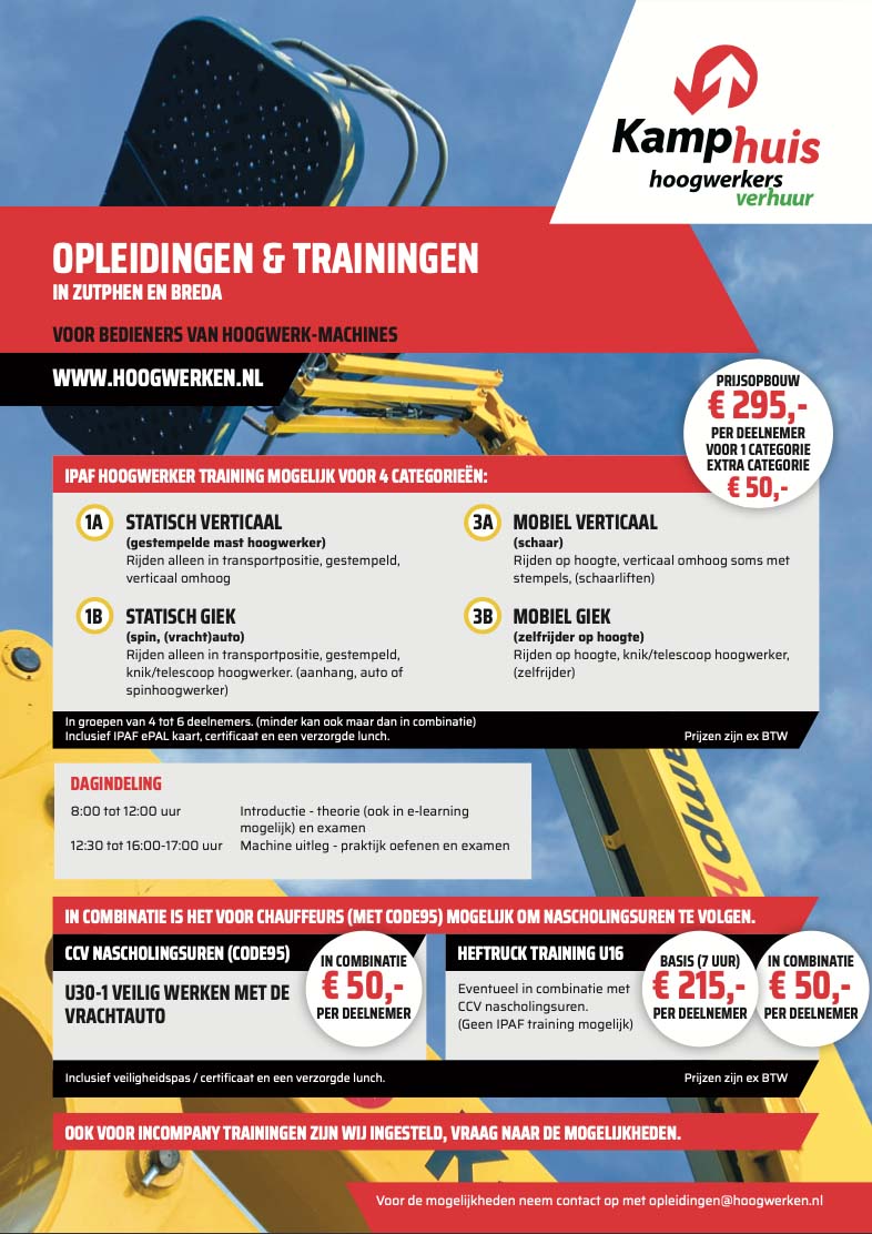 Voorkant IPAF trainingen en opleidingen – Kamphuis Hoogwerkers